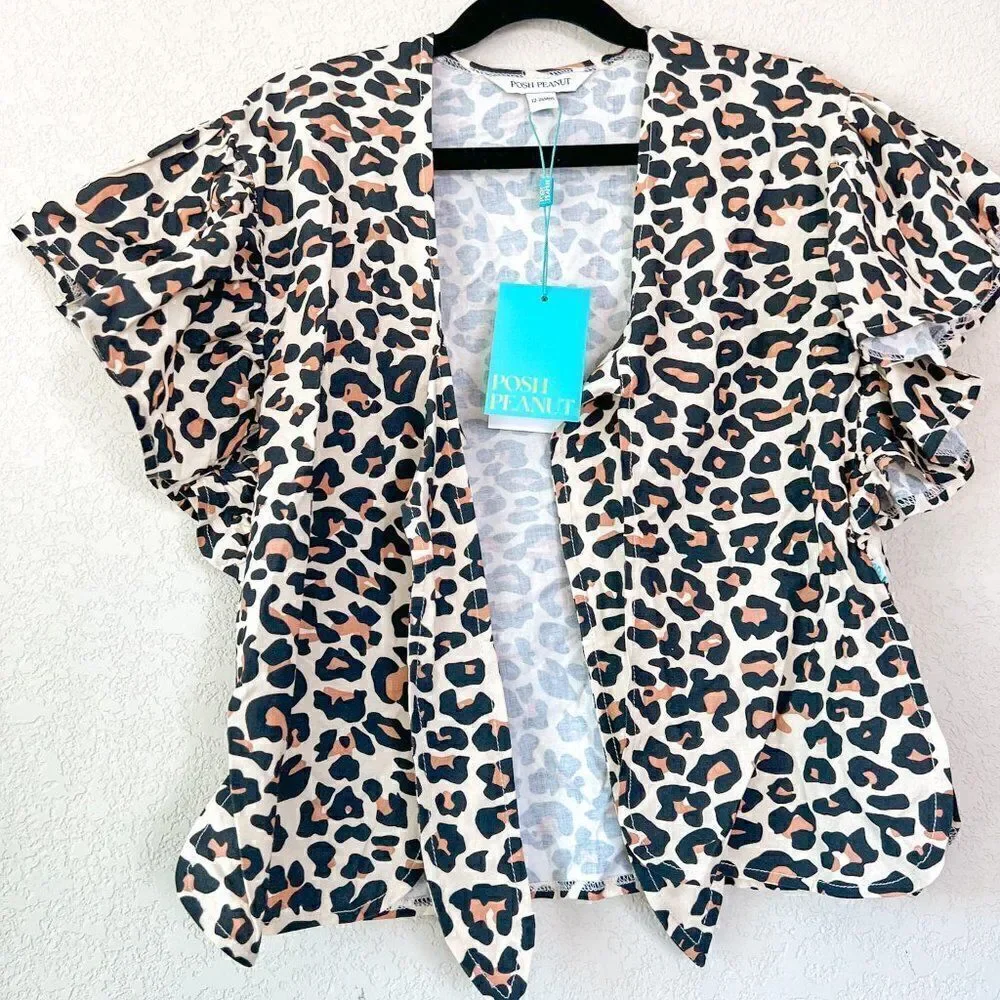 NWT! Posh Peanut Riffle Kimono Lana Leopard Print Swim Cover, Size 12-24M